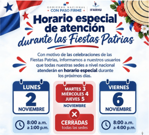 IFARHU anuncia horario especial de atención durante las fiestas patrias